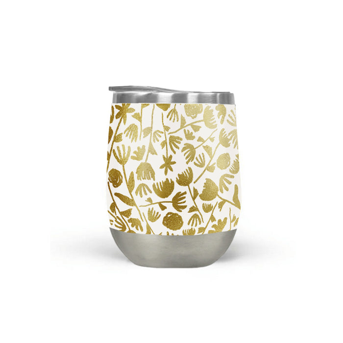 Gold Ink Floral Wine Tumbler