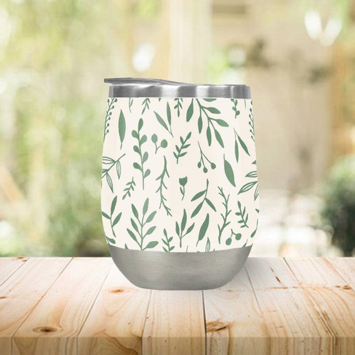 Green Falling Leaves Wine Tumbler