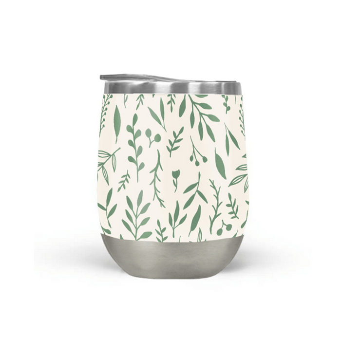 Green Falling Leaves Wine Tumbler