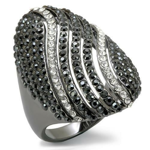 LO1674 - TIN Cobalt Black Brass Ring with Top Grade Crystal  in Jet