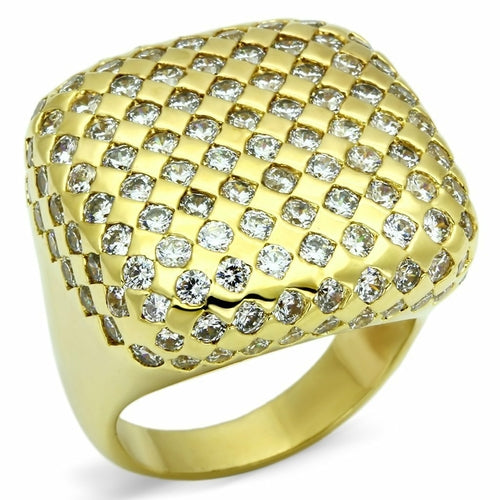 LO2516 - Gold Brass Ring with AAA Grade CZ  in Clear