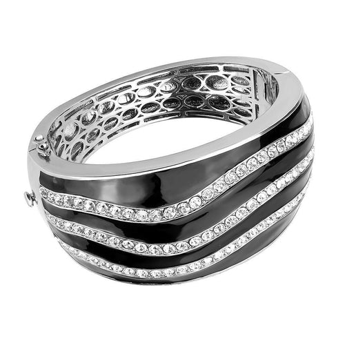 LO4278 Rhodium Brass Bangle with Top Grade Crystal