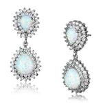 LOS879 - Rhodium 925 Sterling Silver Earrings with Semi-Precious Opal