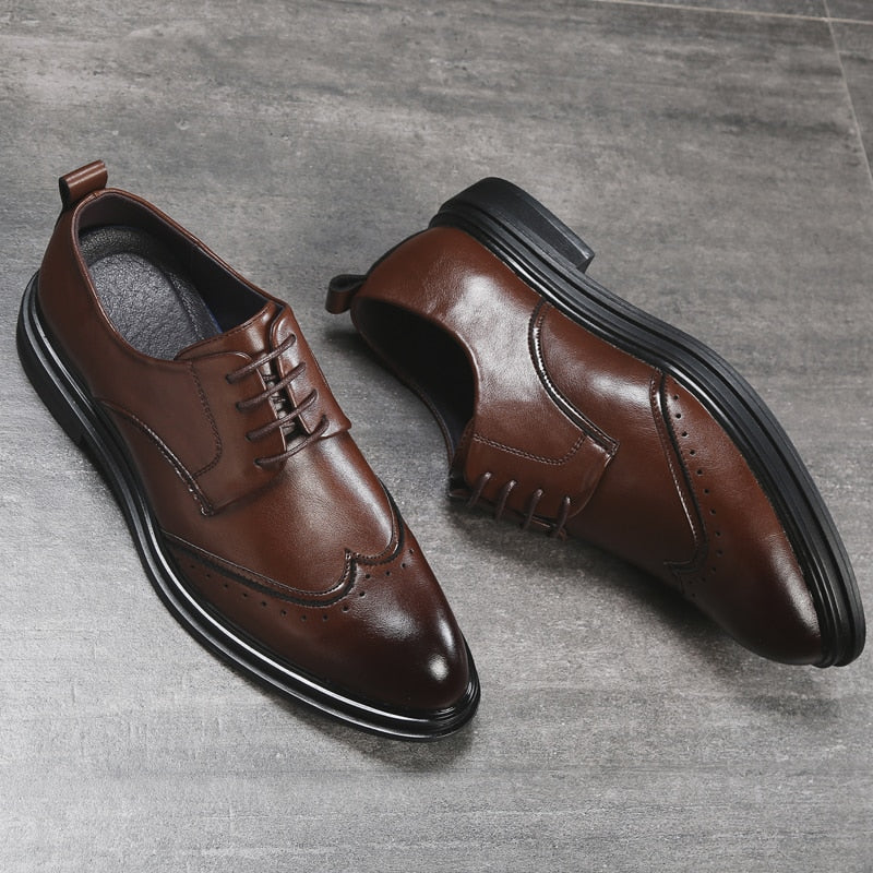 Handmade Microfiber Leather Men Oxfords Lace-Up 2019 Carved Business Men Formal Shoes, Men Dress Shoes