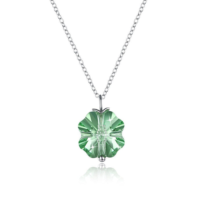 Romantic 925 Sterling Silver Necklace Women Crystals Green Snowflake Pendant for Lady Party Necklace Fine Jewerly