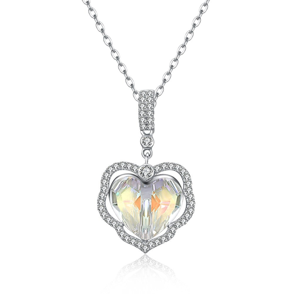 Elegant Women Crystals Heart Pendant Necklaces 925 Sterling Silver Heart Pendant Necklace for Lady Girl Love Gift Party Jewerly