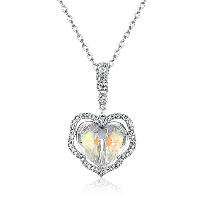 Elegant Women Crystals Heart Pendant Necklaces 925 Sterling Silver Heart Pendant Necklace for Lady Girl Love Gift Party Jewerly