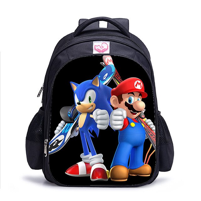 16 Inch Mario Bros Sonic Children School Bags Orthopedic Backpack Kids School Boys Girls Mochila Infantil Cartoon Bags