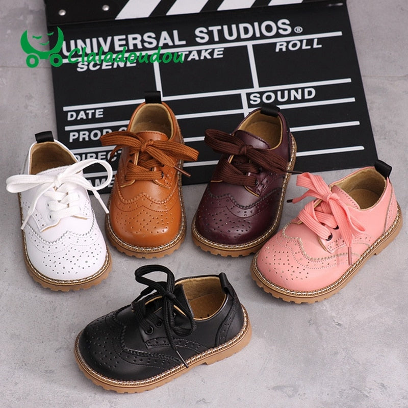 Claladoudou 13.5-18.5CM children kids boys Shoes genuine leather shoes black autumn girls school boekelo uniform dress shoes