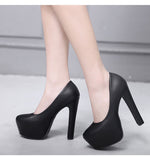 NIUFUNI Ladies High Heels Platform Pumps PU Black White Women Shoes Platform High Heels Shoes Thick Heels Work Pumps Dress Shoes