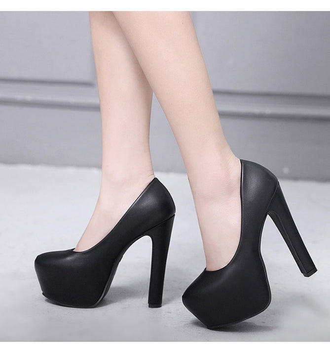 NIUFUNI Ladies High Heels Platform Pumps PU Black White Women Shoes Platform High Heels Shoes Thick Heels Work Pumps Dress Shoes