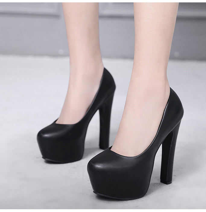 NIUFUNI Ladies High Heels Platform Pumps PU Black White Women Shoes Platform High Heels Shoes Thick Heels Work Pumps Dress Shoes