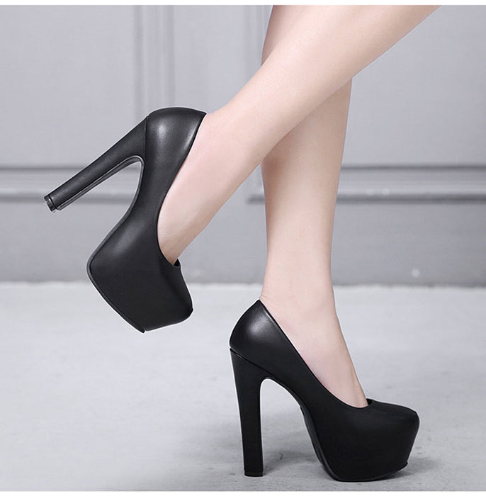 NIUFUNI Ladies High Heels Platform Pumps PU Black White Women Shoes Platform High Heels Shoes Thick Heels Work Pumps Dress Shoes