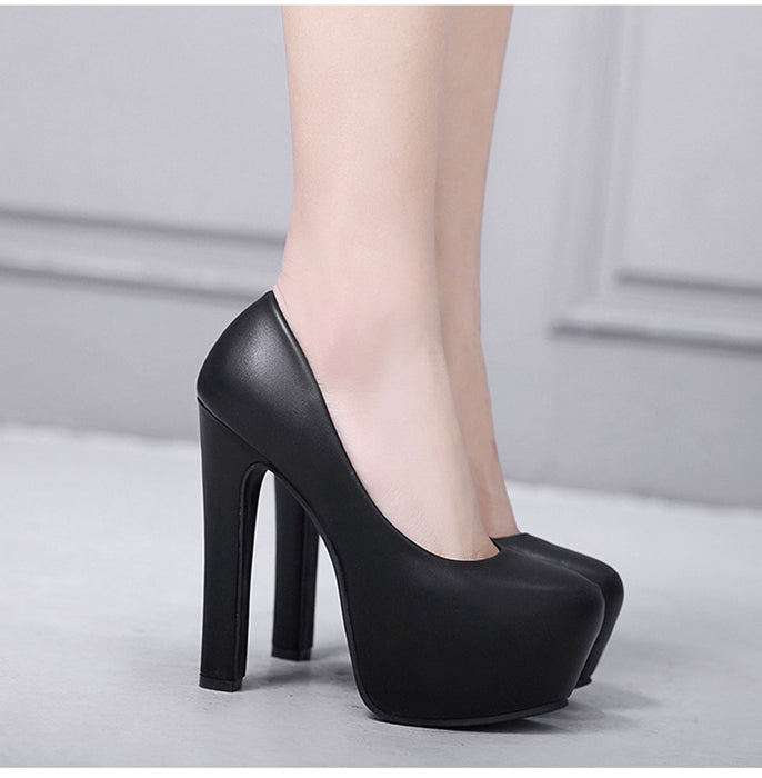 NIUFUNI Ladies High Heels Platform Pumps PU Black White Women Shoes Platform High Heels Shoes Thick Heels Work Pumps Dress Shoes