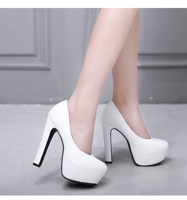 NIUFUNI Ladies High Heels Platform Pumps PU Black White Women Shoes Platform High Heels Shoes Thick Heels Work Pumps Dress Shoes