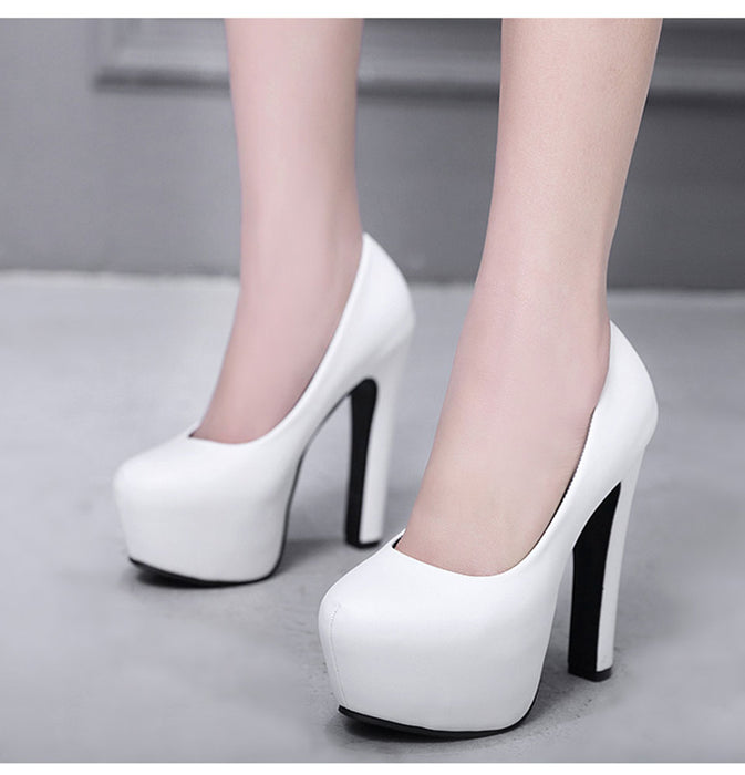 NIUFUNI Ladies High Heels Platform Pumps PU Black White Women Shoes Platform High Heels Shoes Thick Heels Work Pumps Dress Shoes