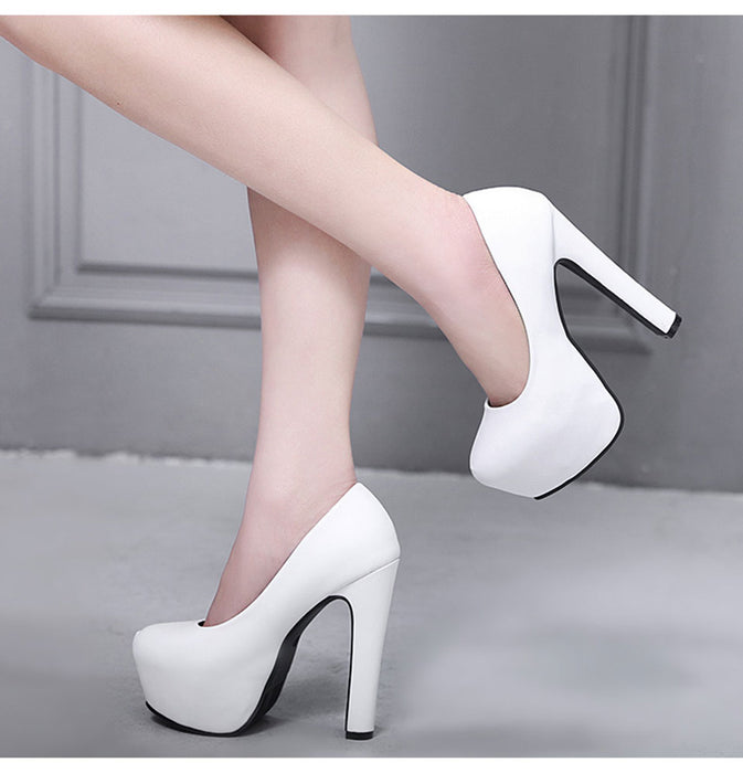 NIUFUNI Ladies High Heels Platform Pumps PU Black White Women Shoes Platform High Heels Shoes Thick Heels Work Pumps Dress Shoes