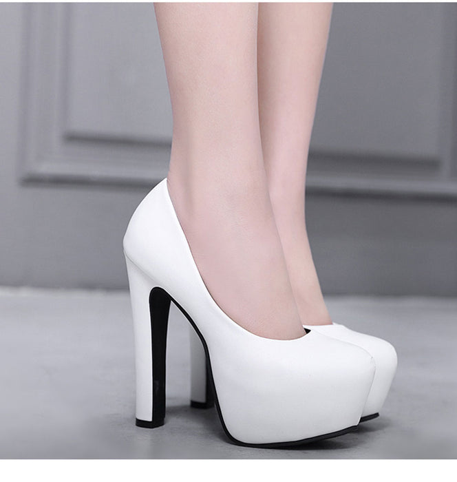 NIUFUNI Ladies High Heels Platform Pumps PU Black White Women Shoes Platform High Heels Shoes Thick Heels Work Pumps Dress Shoes