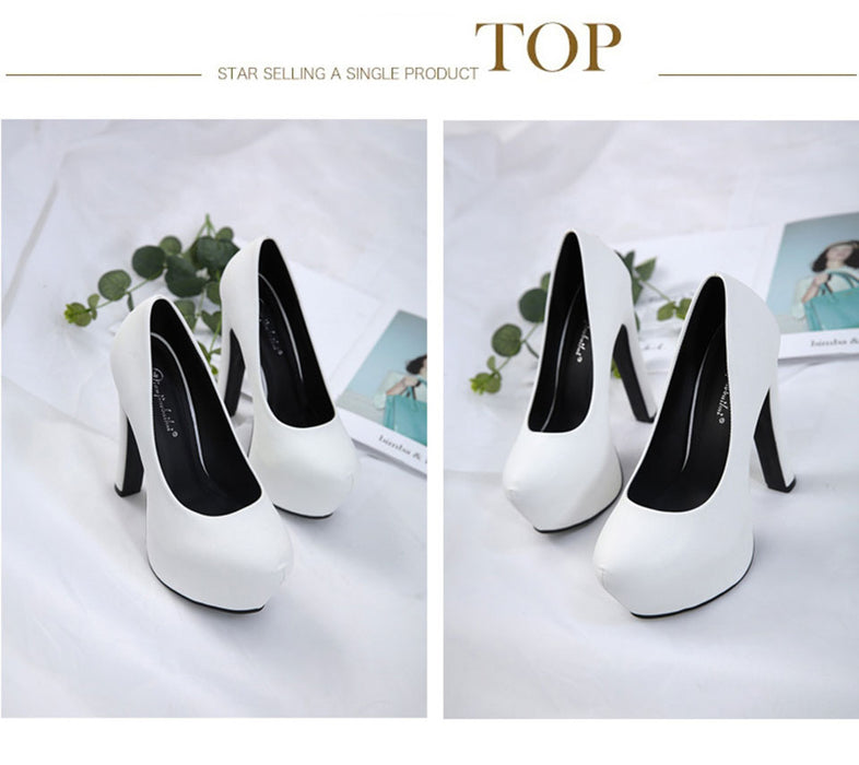 NIUFUNI Ladies High Heels Platform Pumps PU Black White Women Shoes Platform High Heels Shoes Thick Heels Work Pumps Dress Shoes