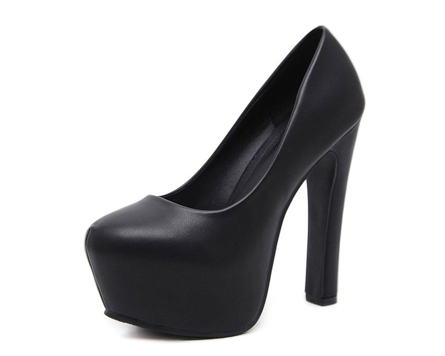 NIUFUNI Ladies High Heels Platform Pumps PU Black White Women Shoes Platform High Heels Shoes Thick Heels Work Pumps Dress Shoes