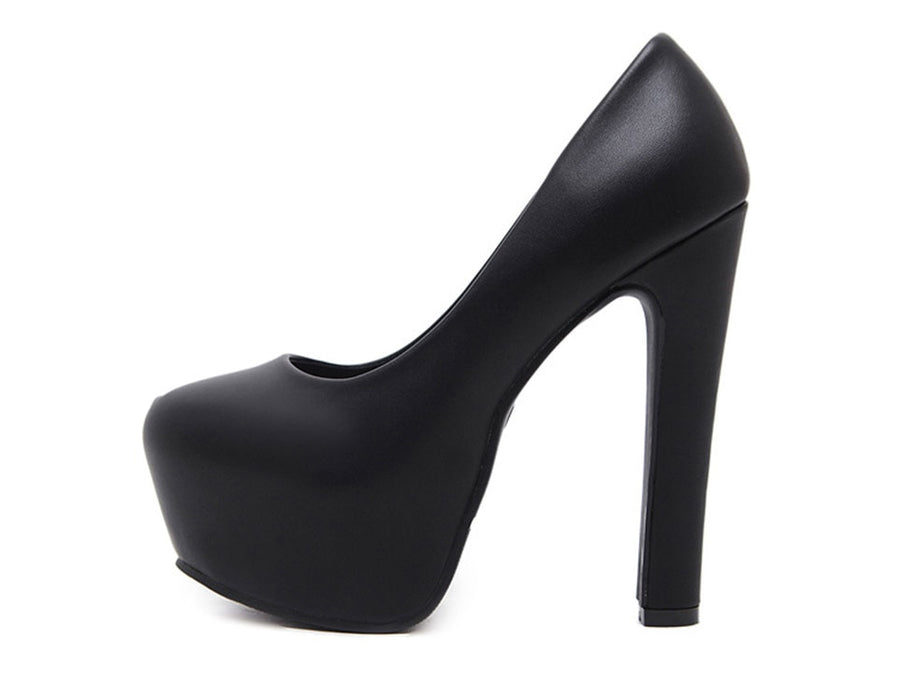 NIUFUNI Ladies High Heels Platform Pumps PU Black White Women Shoes Platform High Heels Shoes Thick Heels Work Pumps Dress Shoes