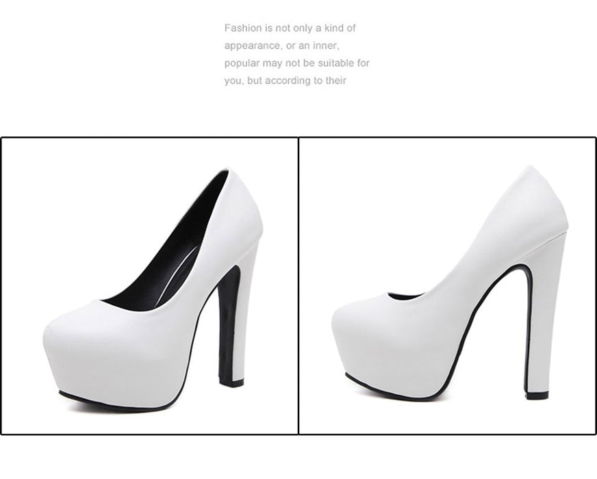 NIUFUNI Ladies High Heels Platform Pumps PU Black White Women Shoes Platform High Heels Shoes Thick Heels Work Pumps Dress Shoes