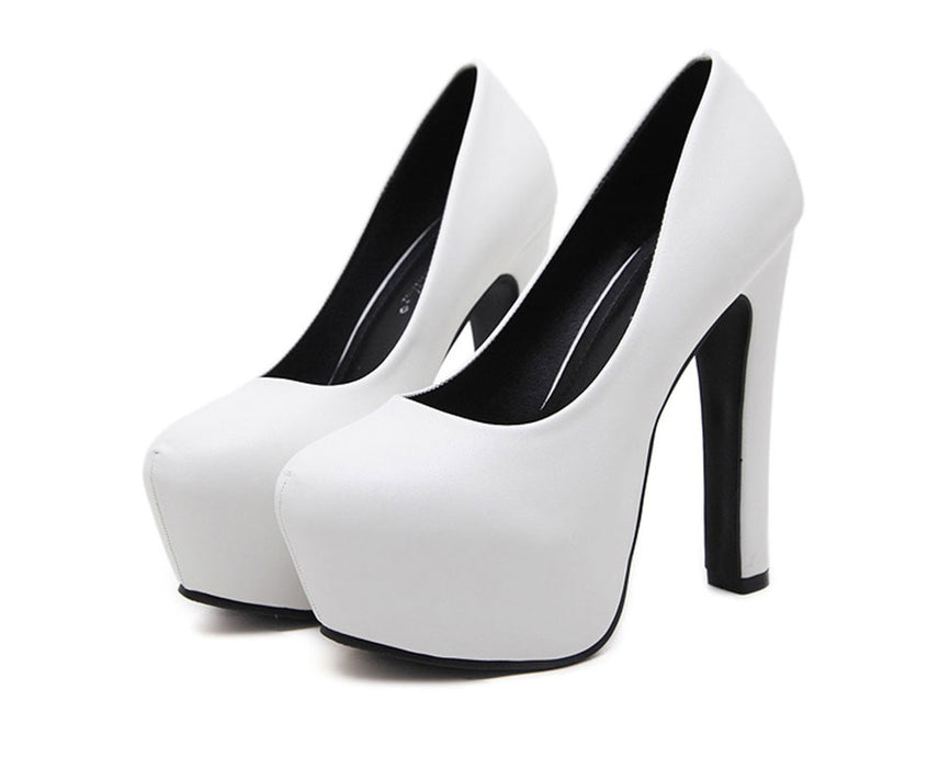 NIUFUNI Ladies High Heels Platform Pumps PU Black White Women Shoes Platform High Heels Shoes Thick Heels Work Pumps Dress Shoes