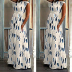 Autumn New Fashion Women's Ladies Feather Print Sleeveless Pocket Ankle Length Dress Long Maxi Dress Wholesale Free Ship Z4