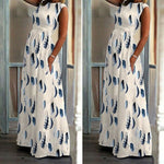 Autumn New Fashion Women's Ladies Feather Print Sleeveless Pocket Ankle Length Dress Long Maxi Dress Wholesale Free Ship Z4