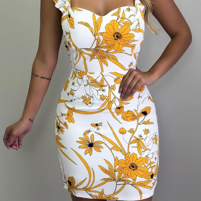 2019 Sexy Women Bodycon Pencil Dress Casual Sleeveless Print Backless Slim Office Ladies Mini Party Dresses Vestidos