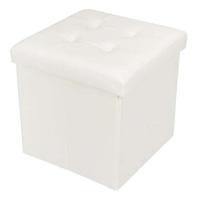 38*38*38 Bonnlo PVC Leather Square Shape Storage Ottoman Concave Surface White for living room