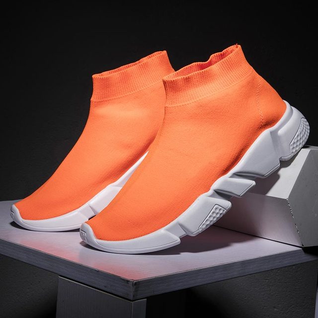 Plus Size High Top Socks Sneakers Women Running Shoes Sports Men Shoes Sport Femme Tennis Mujer 2019 Gray Training Trainer B-246