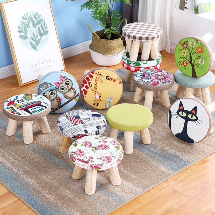 20 Color Wooden Small Stool Ottomans with Linen Cotton Cover Dining Benches Home Furniture Sofa Animal Round chair mx10181423