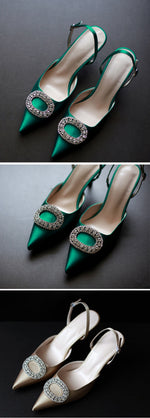 Women Heels Female Pumps Women Shoes Fashion Metal Decorative Buckle Strape Ladies Diamond Wedding Shoes Dress Shoes 2019 DE