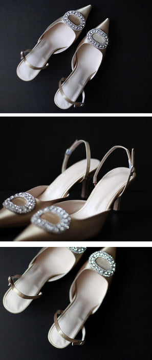 Women Heels Female Pumps Women Shoes Fashion Metal Decorative Buckle Strape Ladies Diamond Wedding Shoes Dress Shoes 2019 DE