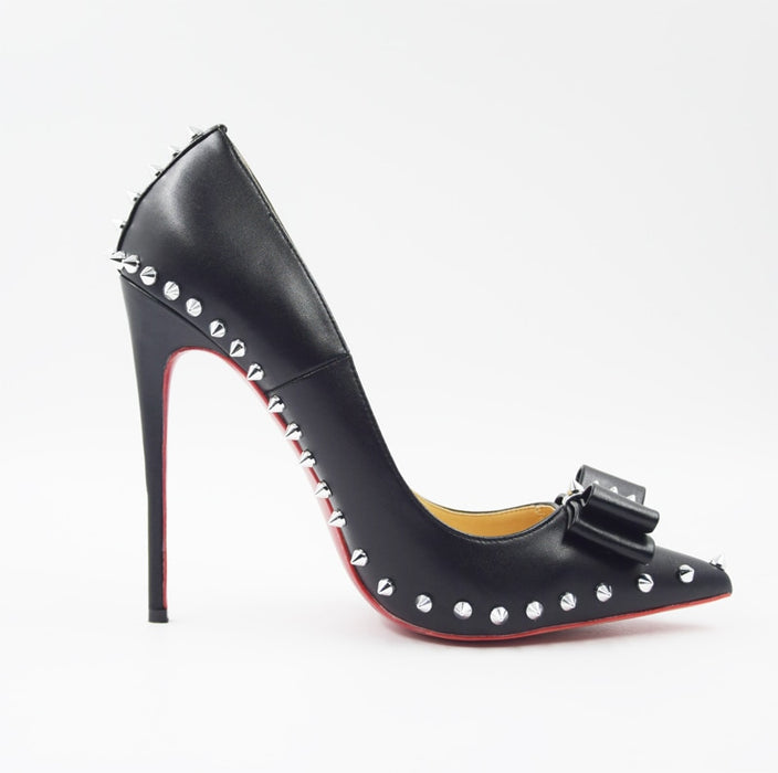 Big Size 34-45 Spikes Bow-tie Shallow Toe Classical Women Pumps Ladies Sexy Spikes High Heels Shoes