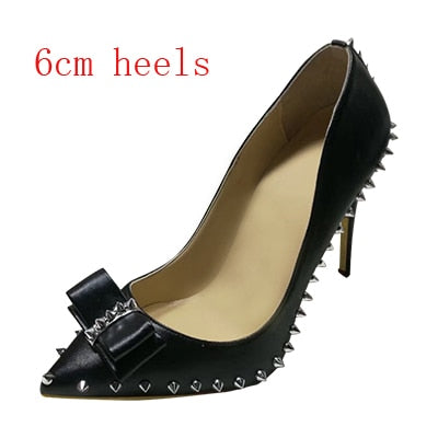 Big Size 34-45 Spikes Bow-tie Shallow Toe Classical Women Pumps Ladies Sexy Spikes High Heels Shoes