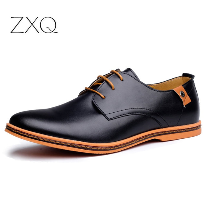 2019 Leather Casual Men Shoes Fashion Men Flats Round Toe Comfortable Office Men Dress Shoes Plus Size 38-48