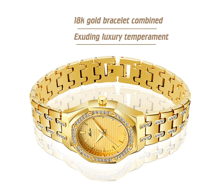 MISSFOX Fashion Watches Women's Expensive 18K Gold Ladies Wrist Watch Women Quartz Classic Analog Diamond Jewelry Hand Watch