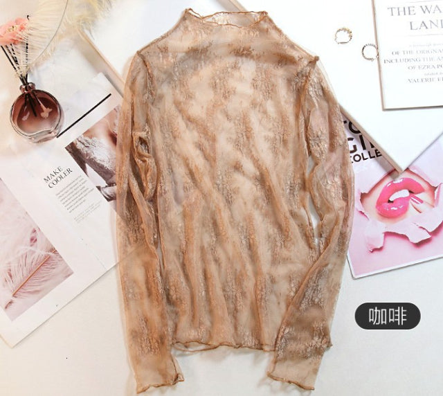 Sexy Mesh Transparent Blouses Tops Clothing Unlined Upper Garment Long Sleeve Net Build Korean Fashion Jacket ds50