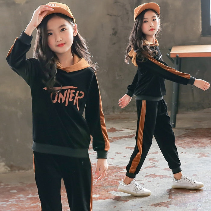 Teens Girls Sports Suits For Kids Autumn Wear 2020 Long Sleeve Hooded Jackets + Pant 2pcs Tracksuit Teenagers Baby Girl Clothing