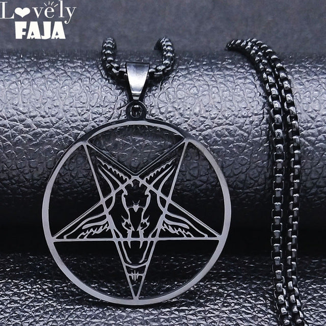 Large Talisman Baphomet Black Color Stainless Steel Necklace Pendant for Men Goat PIN Jewerly Satanic PIN Lucifer Patch collares