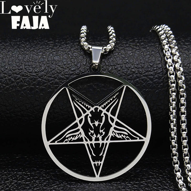 Large Talisman Baphomet Black Color Stainless Steel Necklace Pendant for Men Goat PIN Jewerly Satanic PIN Lucifer Patch collares