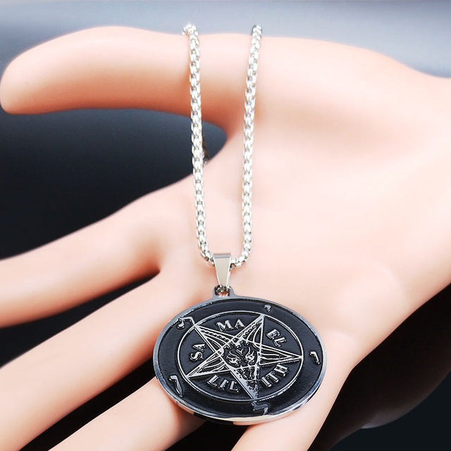Large Talisman Baphomet Black Color Stainless Steel Necklace Pendant for Men Goat PIN Jewerly Satanic PIN Lucifer Patch collares