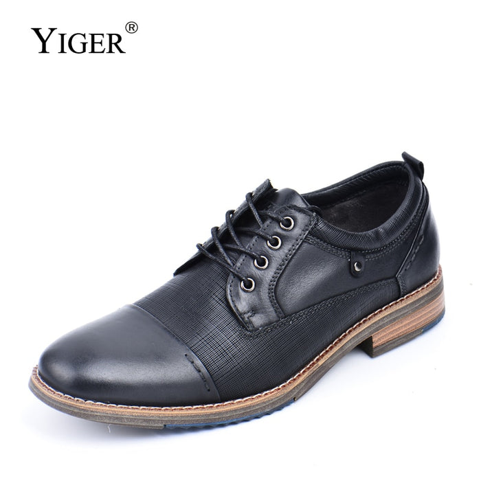 YIGER New Men dress shoes genuine leather man oxford shoes big size Handmade formal shoes casual men’s business shoes 438