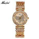 MISSFOX Butterfly Women Watches Luxury Brand Big Diamond 18K Gold Watch Waterproof Special Bracelet Expensive Ladies Wrist Watch