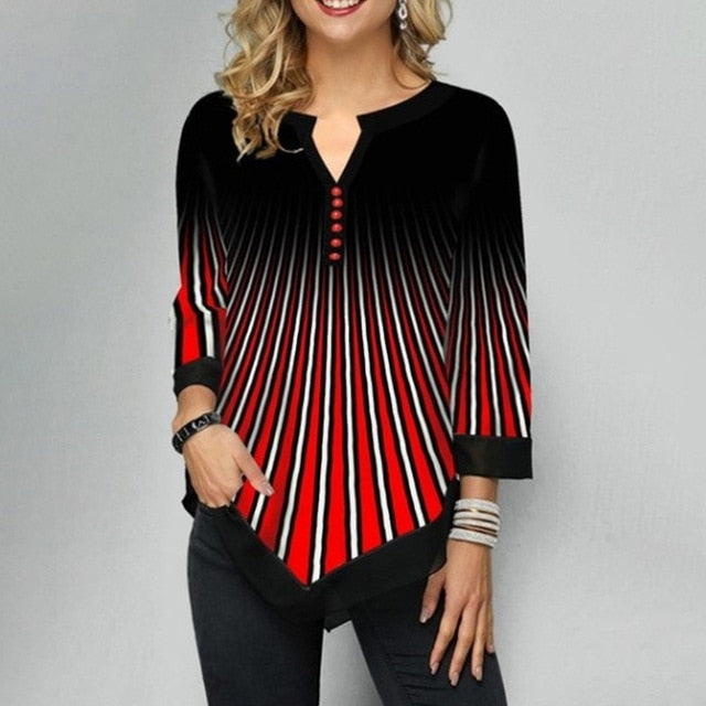 Plus Size 5XL Striped Blouses Women's Tunics 3/4 Sleeve Print Irregular Ladies Blouse 2020 Spring Summer Casual Female Tunic Top