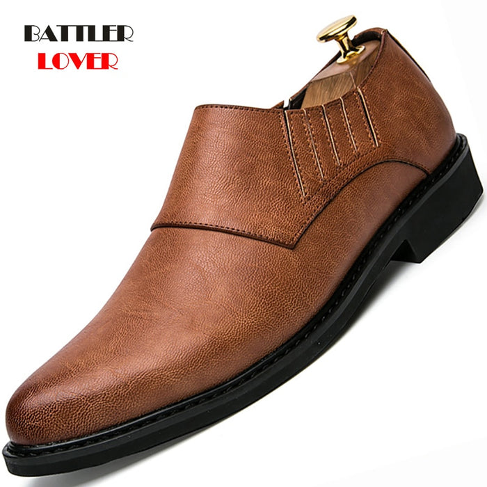 Punk Classic Leather Concise Shoes Men's Business Dress Shoes Pointy Toe Breathable Formal Wedding Basic Shoes Men Slip on Shoe