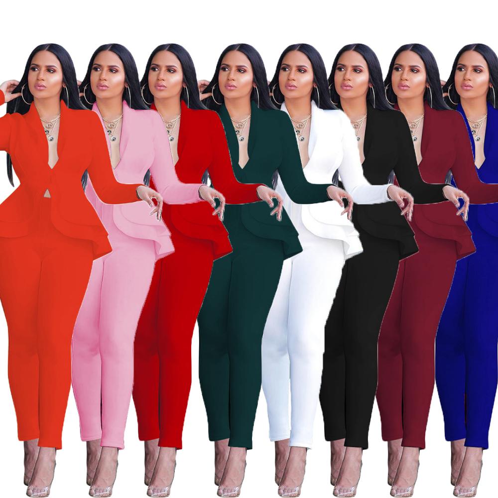 Women Sexy V Neck Tops and Skinny Pants Set 2 Two Piece Set Elegant Office Ladies Workwear Outfits Casual Tracksuit Plus Size