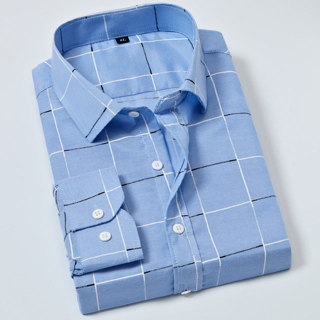 Men’s Plaid  Shirts Long Sleeve Plaid Shirt Casual Long Sleeve Formal Brand Clothing Business Shirts Slim fit Men Camisas Oxford